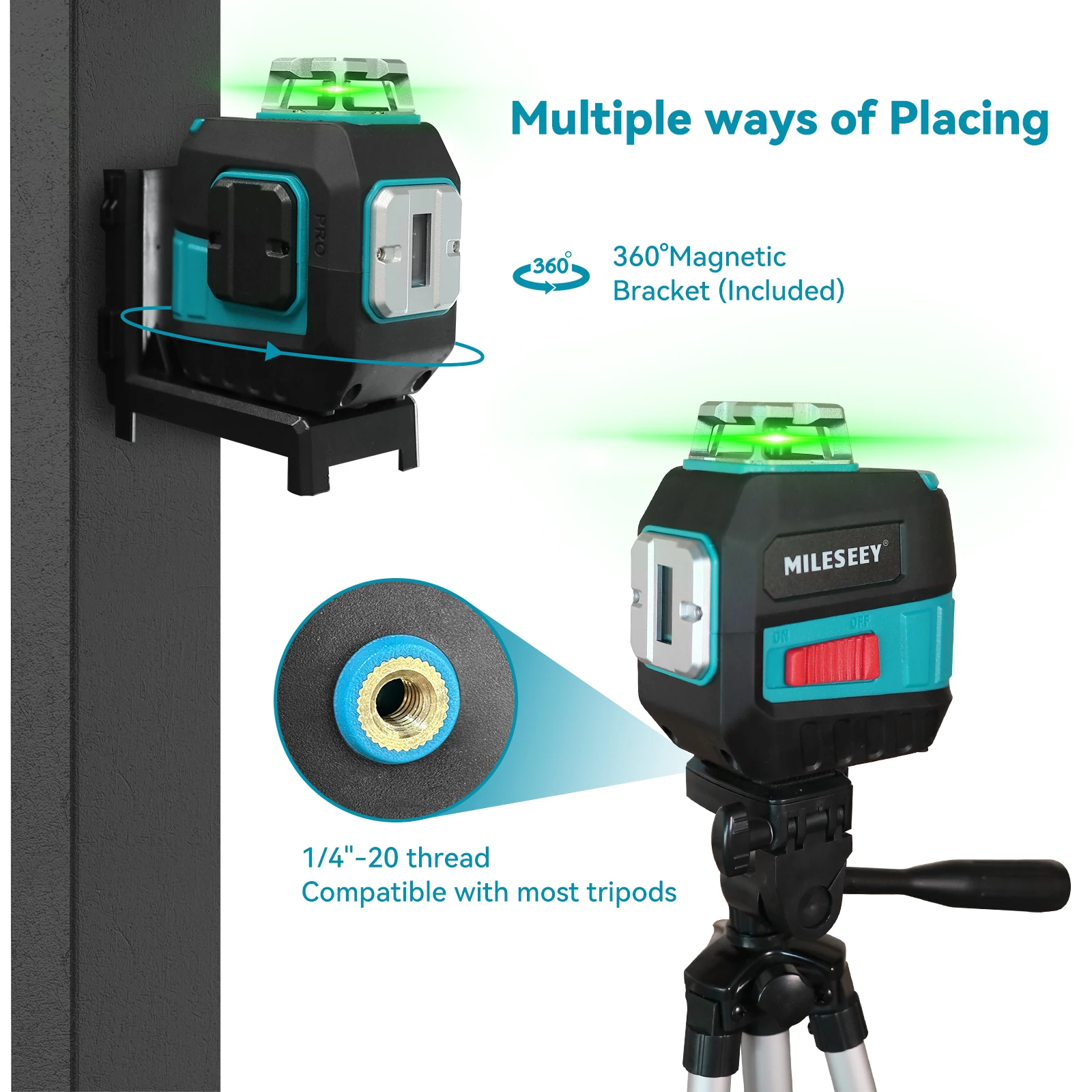 ATA LESEEY-Niveau Laser Vert 3D, 5 Lignes, Horizontal et Vertical, Dispositif de Droeling, Lignes Laser Professionnelles