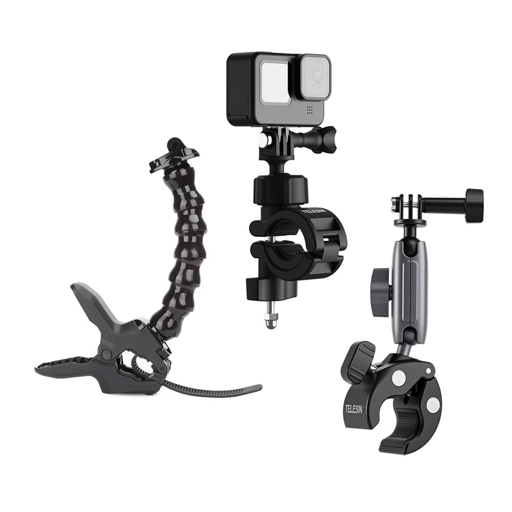 

Крепление для камеры TELESIN для езды на велосипеде и мотоцикле с поворотом на 360 ° для экшн-камеры GoPro Hero 11/10/9/8/7/6 Insta360 DJI мобильный телефон