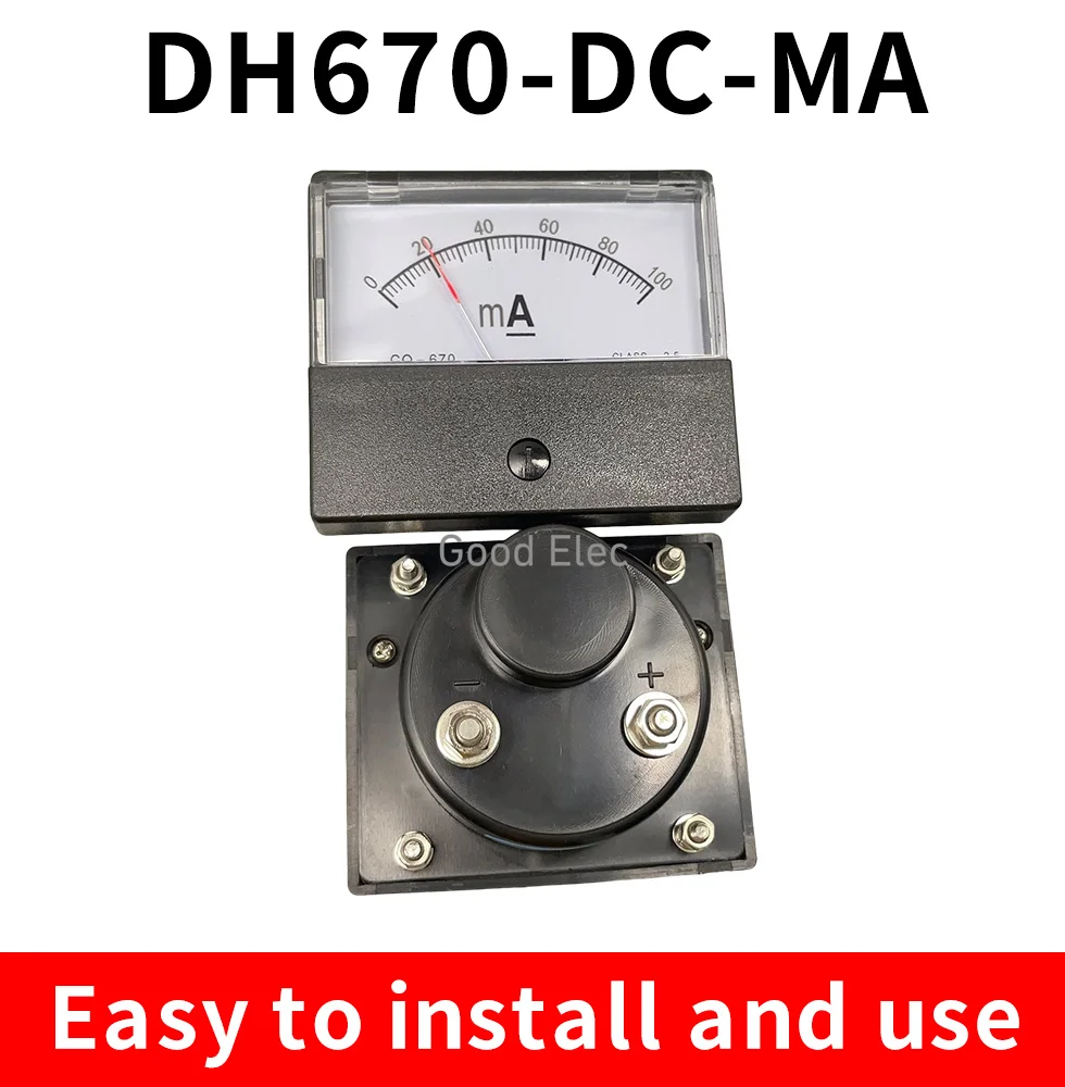 Rectangular Analog Ampere Needle Panel Gauge - 0-500 mA