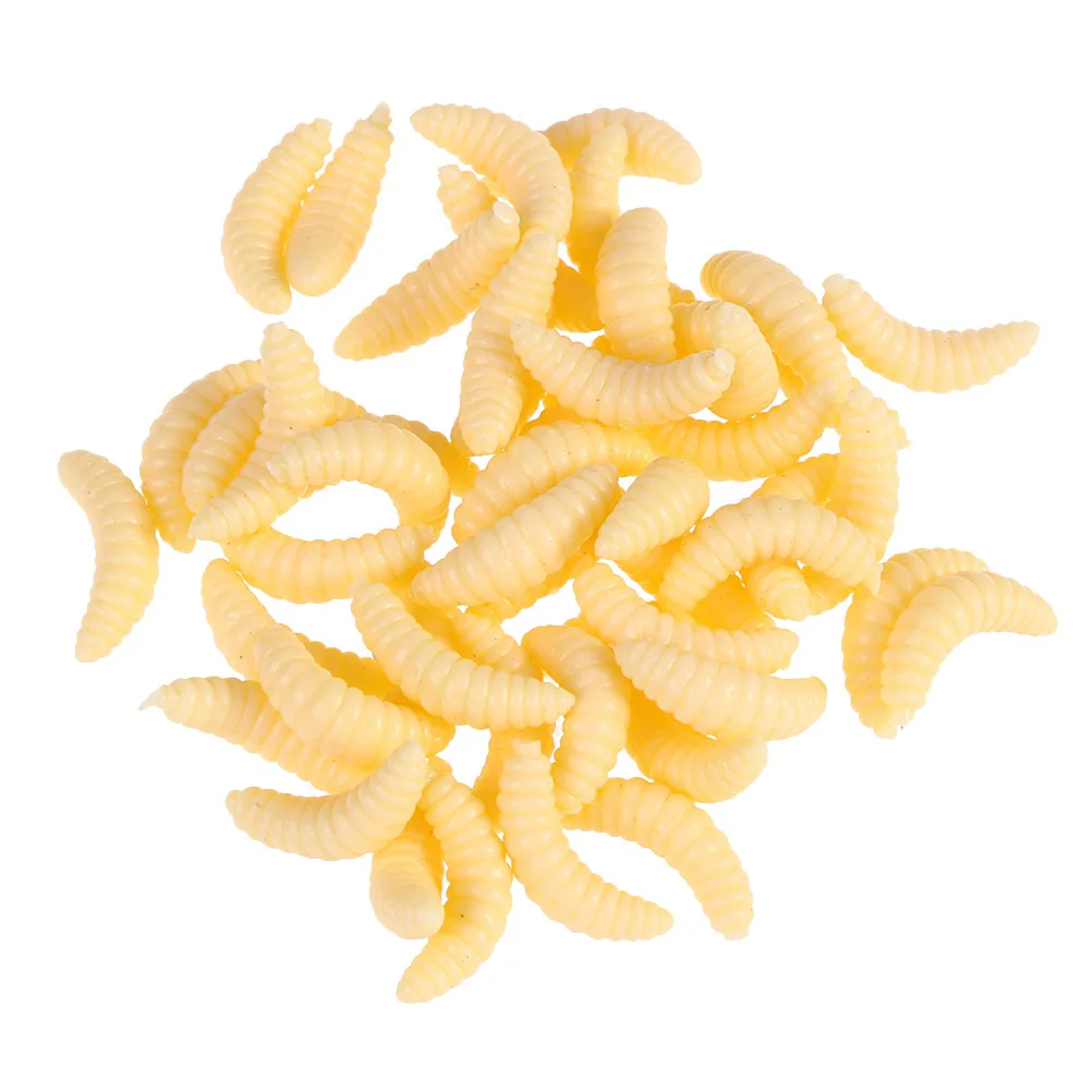 

100pcs Bait Plastic Bionic Worms Fishing Lure Bread Worm Insect Bait Ice Fishing Tackle (Beige)
