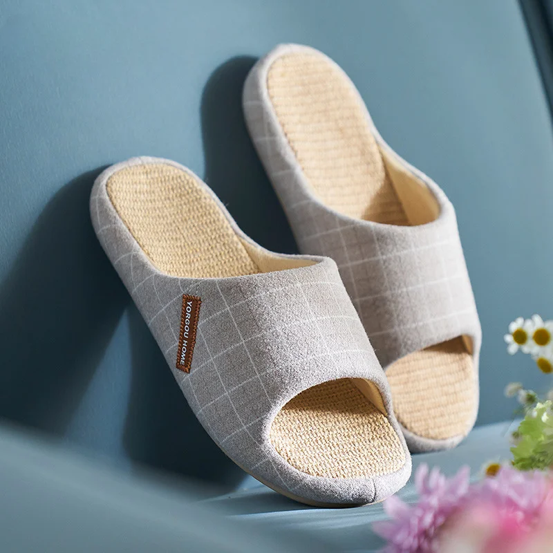 Spring Autumn Linen Slippers Men's Summer Indoor Home Shoes Non slip