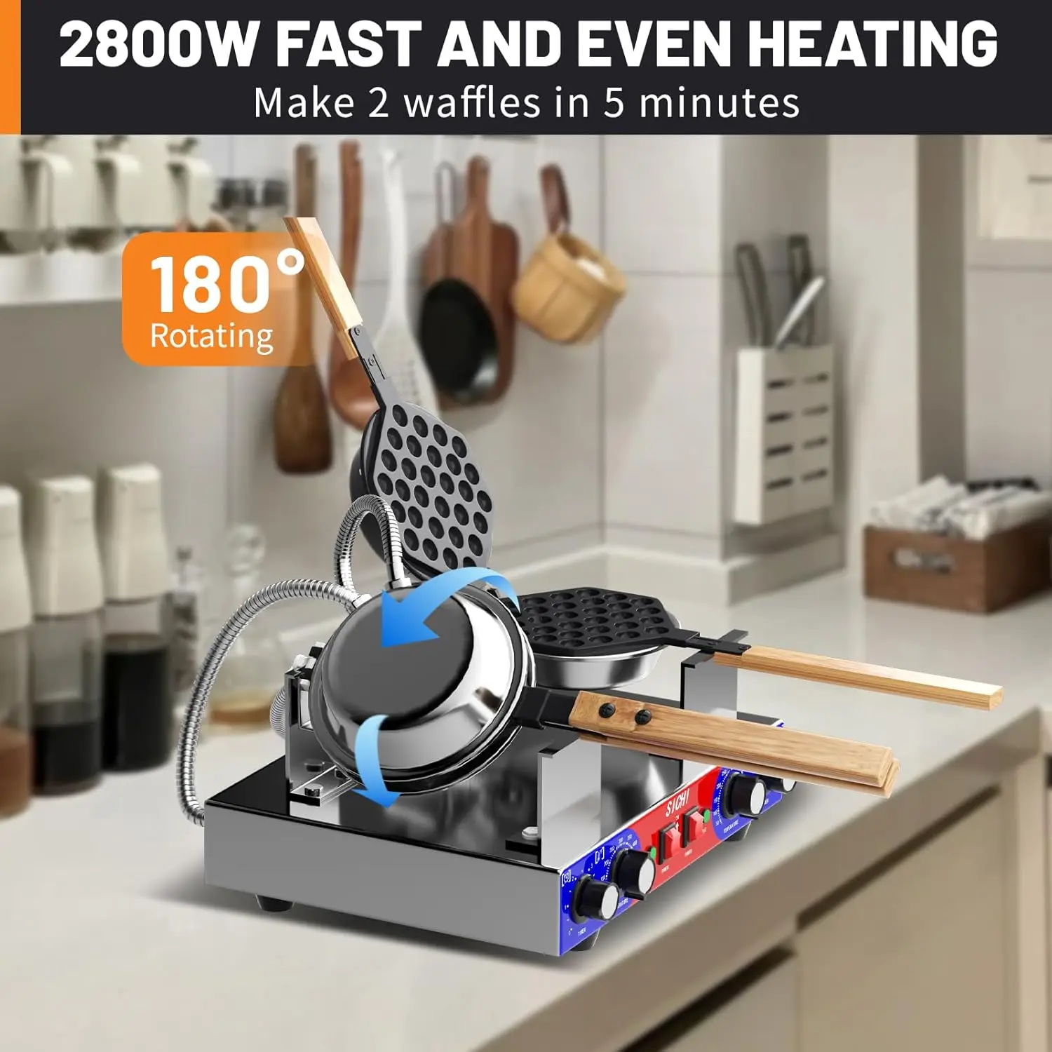 Waffle Maker Machine with 550℉Heating and Timer Control,7'' x 8'' Large Egg Pancake Double-sided Egg Waffle Maker with Nonstick, 3