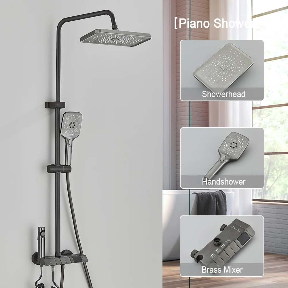 Digital Shower Set Intelligent Brass Bathroom Faucets Hot Cold Waterfall Tap Rainfall Shower System bathroom shower faucet set,bathroom faucet