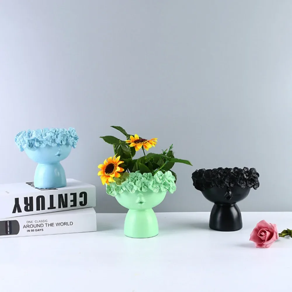 Nordic Home Decoration Resin Vase Statue Sculpture Makeup Brush Holder Storage Box Pen Holder Creative Flower Pot Art Supplies 3