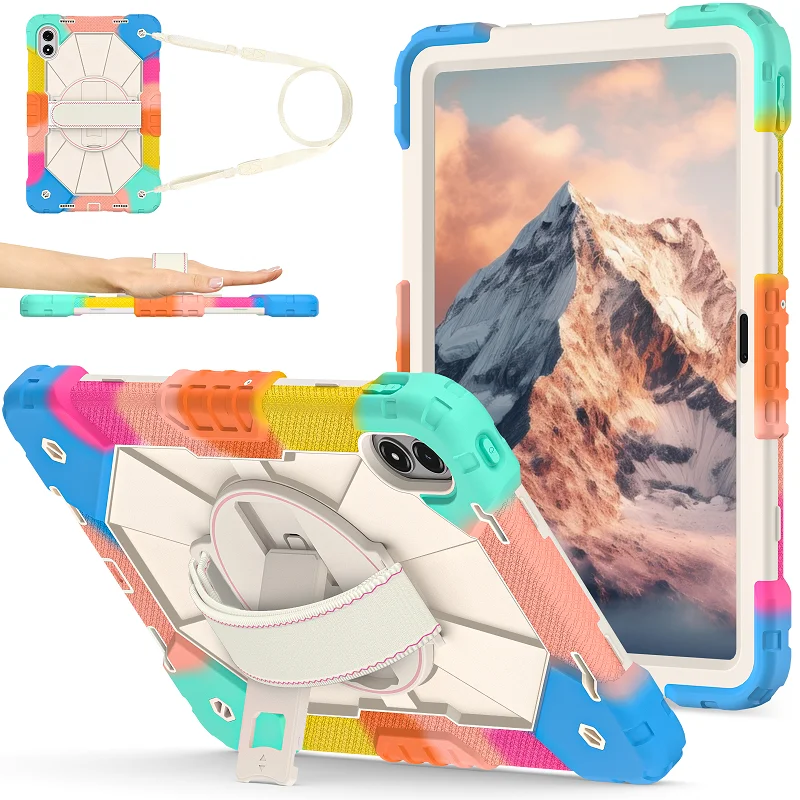 Enhanced Shockproof Tablet Case with 360° Rotation Stand and Hand/Shoulder Strap