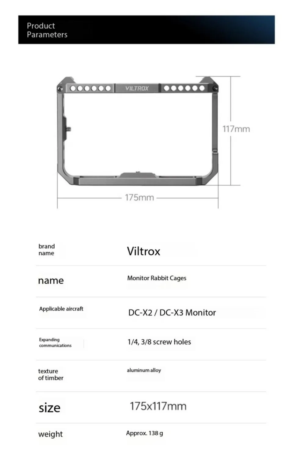 Video Monitor Rig Cage for DC-X2/DC-X3 Video Field Monitor with 1/4 Screw Hole f
