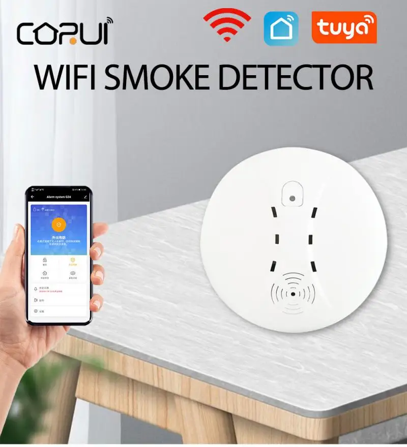 

CORUI Tuya WIFI Smoke Detector Smart Life Remote Smoke Fire Alarm Home Kitchen Smoke Sensor Home Security Protection