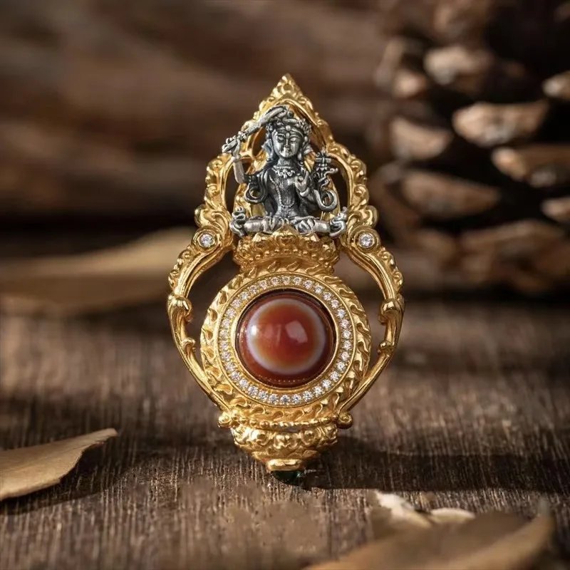 HX Silver Color Vintage Manjushri Bodhisattva Pendant Necklace Simple Eye Charm Accessories Fashion Jewelry