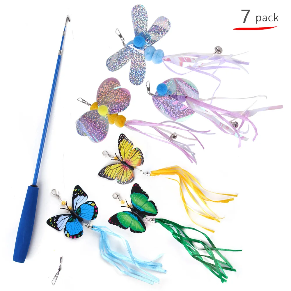 11 Pcs Cat Fishing Rod Toy Interactive Feather Teasing Cat Toy Feather Bird With Bell Cat Stick Kitten Playing Teaser Wand Toy