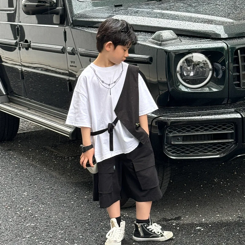 

Children Clothing Kids Personality All-match Irregular Vest 2024 Summer New Boys Korean Style Fashion Casual Playful Vest