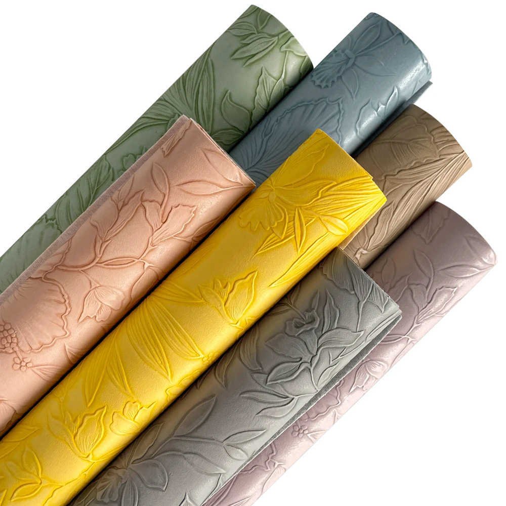 7 Pcs Floral Embossed Faux Leather 20x30cm Embossed Textured Synthetic Vinyl Fabric Sheets For Sewing Bows Purse DIY Crafts