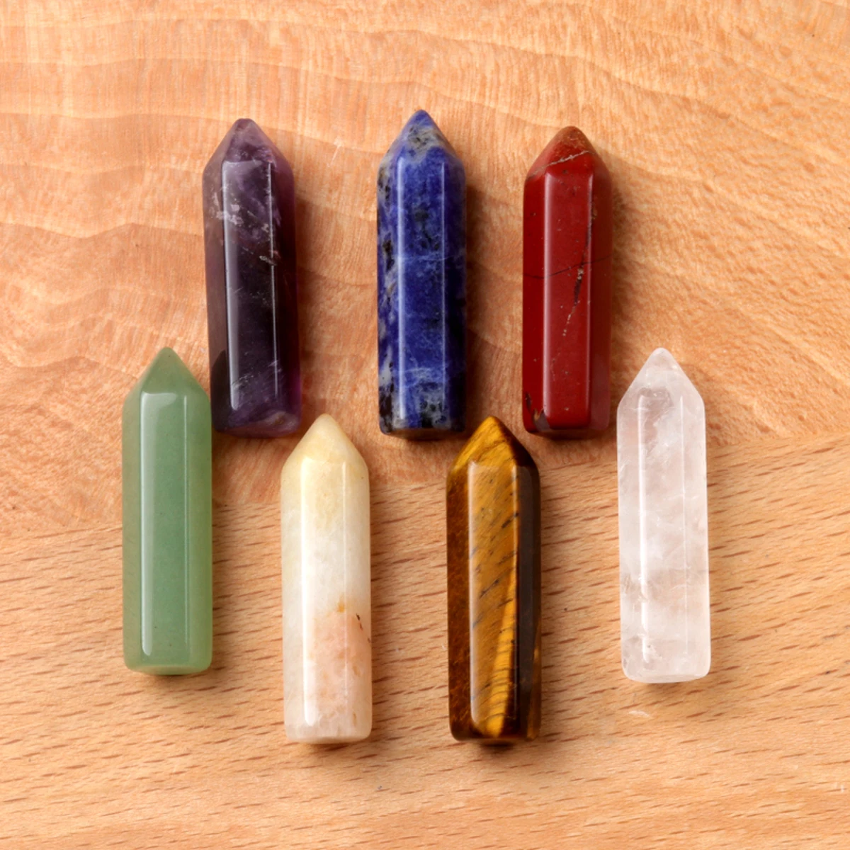 

7PCS/bag Seven Chakra Natural Semi Precious Stones Crystal Agate Jade Hexagonal Prism Reiki Healing Home Decoration