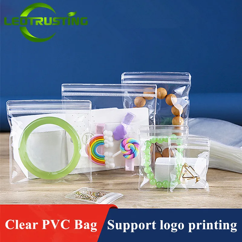 50pcs PVC Self Sealing Plastic Jewelry Zip Lock Bags Thick Clear