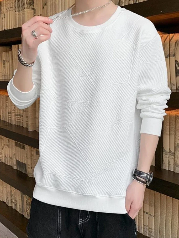 Camisetas para hombre, cuello redondo, ropa masculina de lujo, 2024, ajuste regular, sudaderas de algodón, invierno, otoño, coreano, tops de poliéster