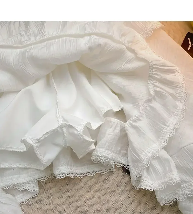 Lace High Waist Irregular Cake Skirts for Women A-line Sweet Girls All-match Korean Fashion Spring Summer Black White