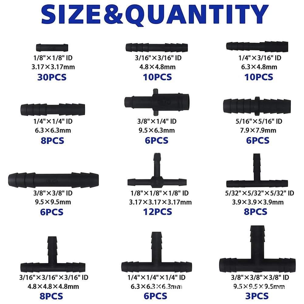 Car Hose Connector Assortment Reducer Set Plastic Straight T Piece Connectors For Cooling Systems Fuel Systems Garden Tools