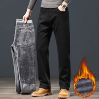 Winter Warm Fleece Men Jeans Loose Straight Thickened Velvet Trousers Black Classic Stretch Casual Thermal Pants Plus Size 28 44 2
