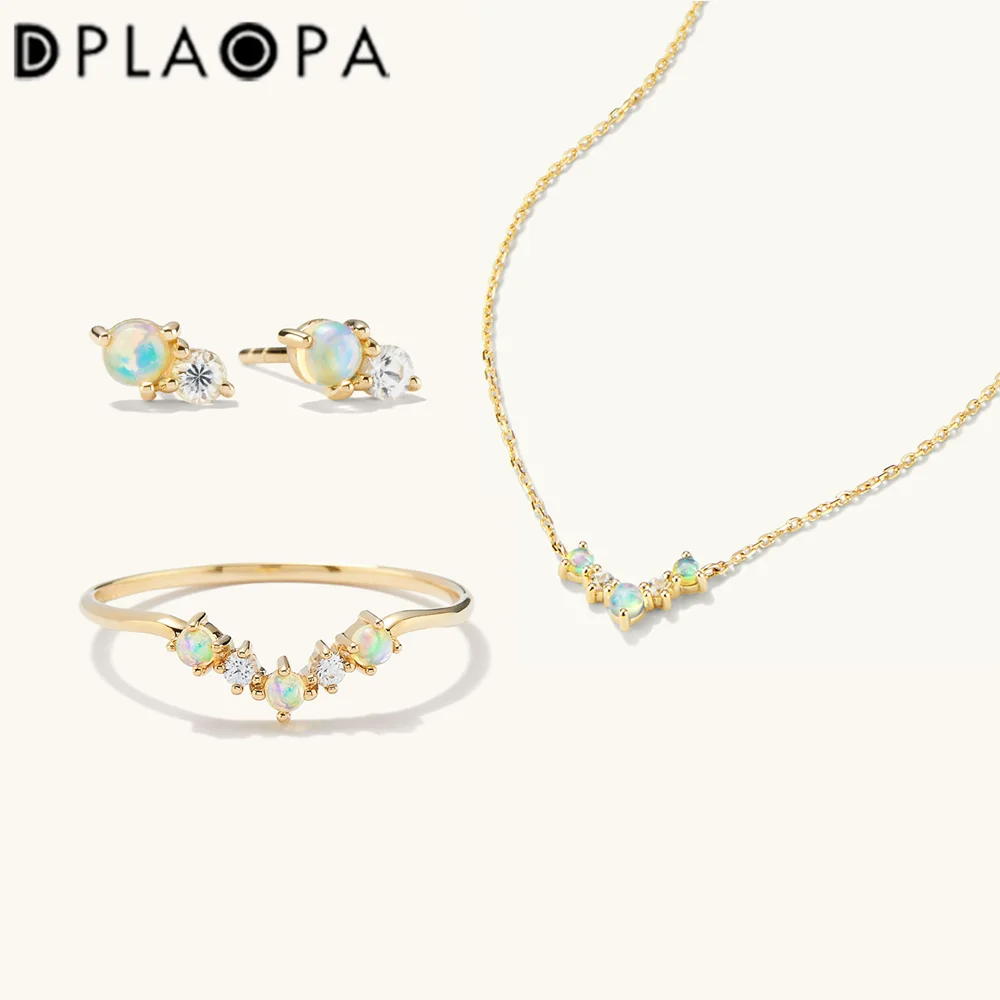 Silver Jewelry Set 925 Sterling Silver Gold MoonStone Stud Erring Queen Ring V Luxury Choker Necklace Long Chain Women