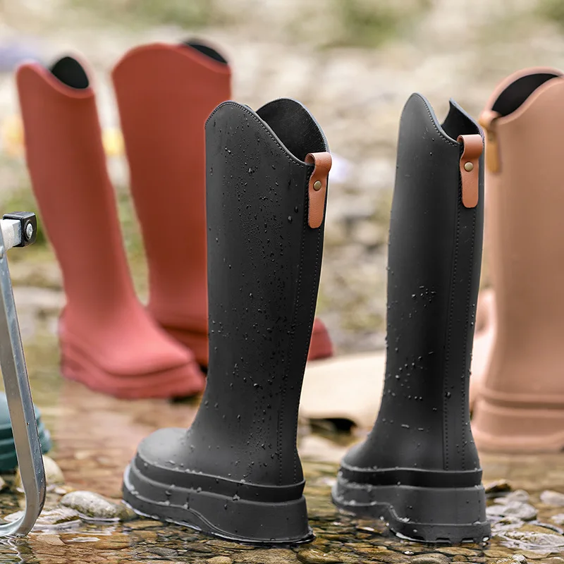 New Fashion 38cm High Tube Women's Rain Boots PVC Outdoor Non-slip Warm Fur Rain Boots Comfortable Thick Bottom Waterproof Shoes