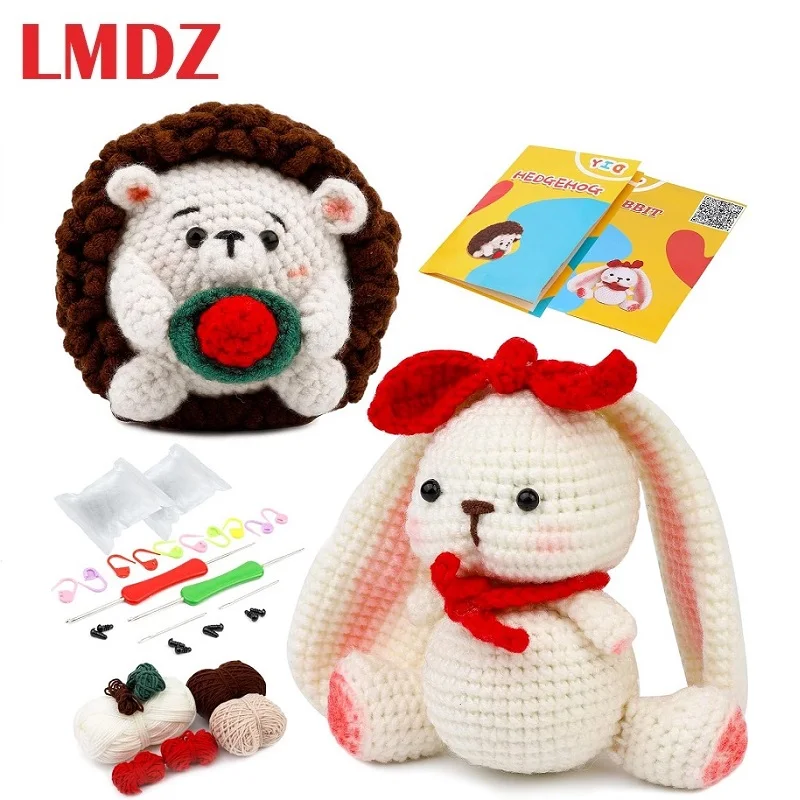 LMDZ Crochet Animal Material Kit DIY for Beginners Cute Animal Kit Starter Pack with Yarn Balls Accessories Kit for Beginners