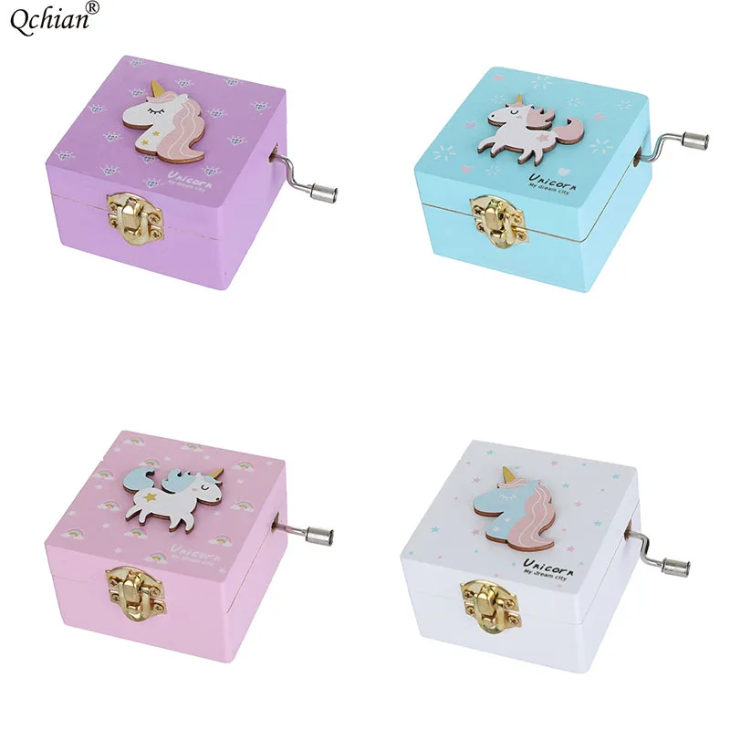 Wooden Unicorn Music Box Hand-ed Girls Jewelry Musical Box ToyGame Special Souvenir Gift for Baby Child Baby Girl