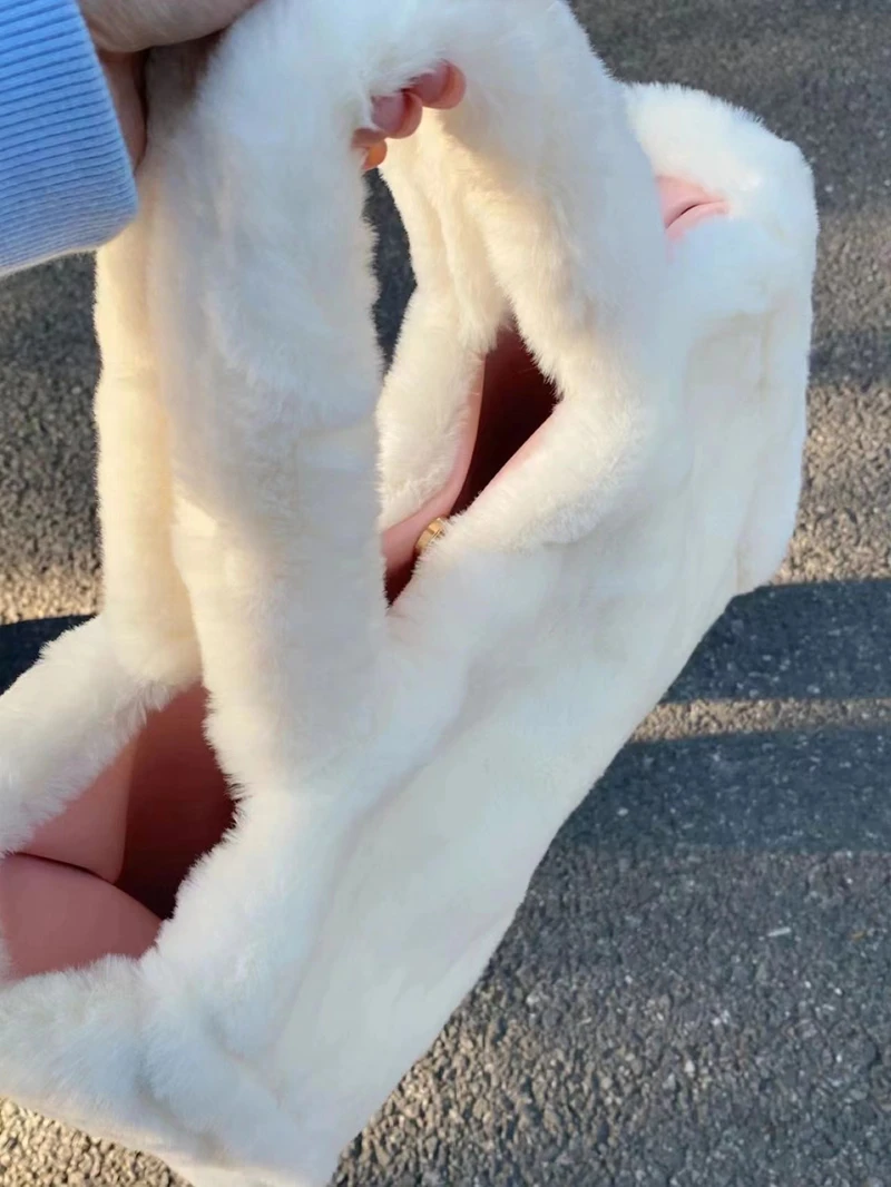 Mode Winter Große Kapazität Flauschige Umhängetasche Weiche Plüsch Tote Handtasche Lässige Warme Einkaufstasche – Detail 10