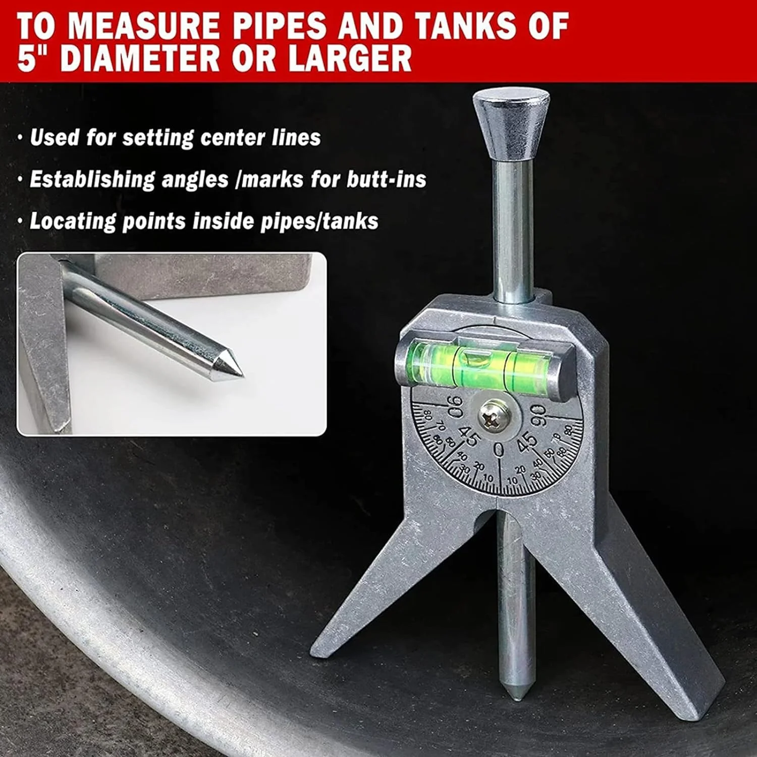 Pipe Center Finder Measure Pipe Diameter With Adjustable Dial Bubble Protractor 4" Y-Type Safety Marker Centering Head Tool,pipe centering tool
