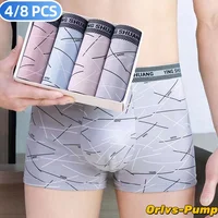 4 pièces/lot 2XL-4XL hommes culottes rayé impression boxeurs sous-vêtements pour hommes Sexy U convexe mâle respirant Sexy cuecas calzoncillos 1