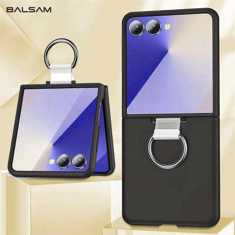 Luxury Matte Grip Ring Case with Finger Buckle - Solid Color Shockproof PC Cover