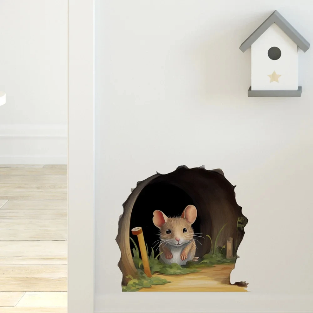 Cute Mouse Hole Wall Sticker Living Room Wall Edge Home Decoration Mural For Kids Bedroom Home Wallpaper Funny Rats Decals S332