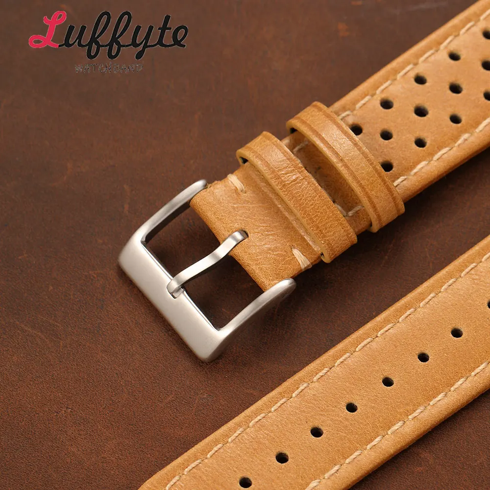 Men's Calfskin Leather Watch Band - Perforated Breathable Design, Comfortable Replacement Strap