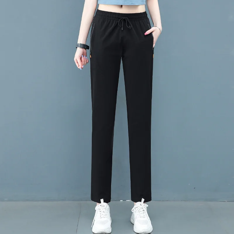 New Outdoor Quick Drying Spring And Summer Thin Breathable Ice Silk Stretch Trousers Solid Sport Casual 9-Ipoint Pants 896 summer thin quick dry maternity pants high waist belly loose straight clothes for pregnant women casual pregnancy trousers