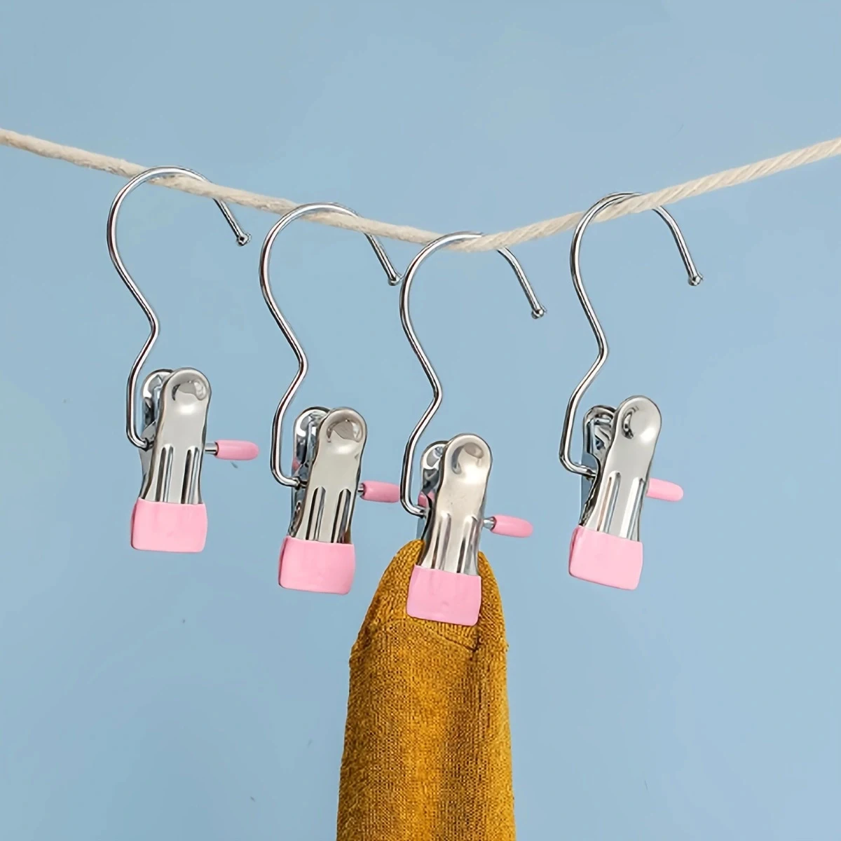 10pcs Stainless Steel Clothespins Laundry Clothes Pegs Hook Portable Hanging Clothes Clip Wardrobe Clothes Organizer Hanger 4