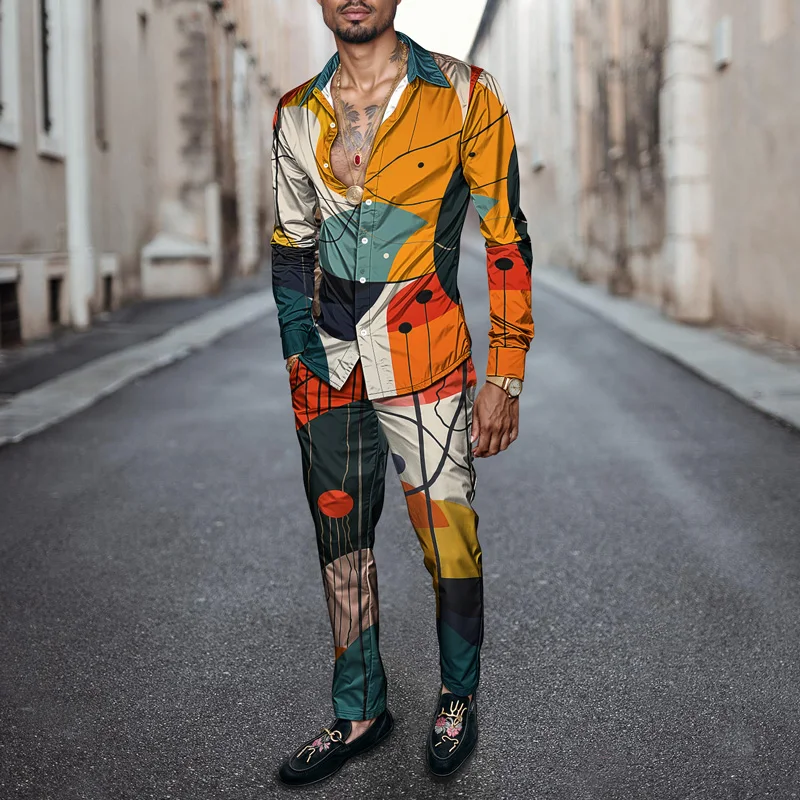 2025 Spring Summer Men Shirt Set Brand Print Fashion Simple Two Piece Set Mens Luxury Lightweight Party Long Sleeves Suit Casual_voghion.com