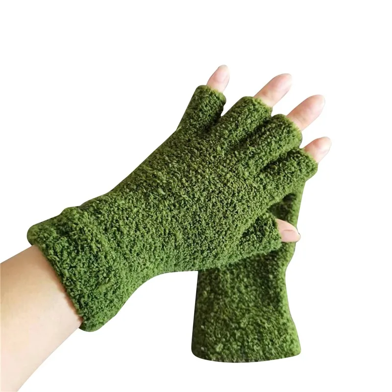 Korallen Fleece Handschuhe Frauen Mädchen Einfarbig Touchscreen Fingerlose Handschuh Winter Warm Verdicken Plüsch Halb Finger Schreiben Fäustlinge – Detail 11