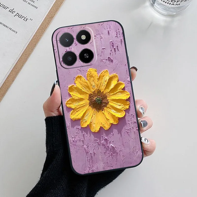 Black Cute Flowers Soft TPU Silicone Shockproof Phone Case Cover