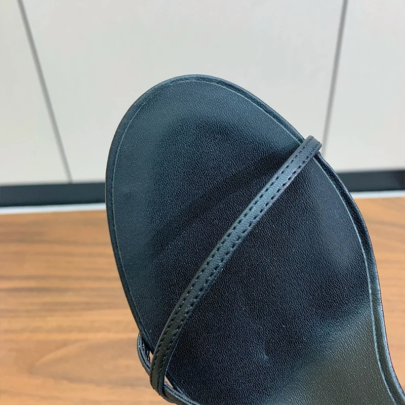 2026 Summer Designer Narrow Band Sandals Women's One Strap Wrapped Genuine Leather High Heel Sandalias Retro Sexy Wedding Shoes