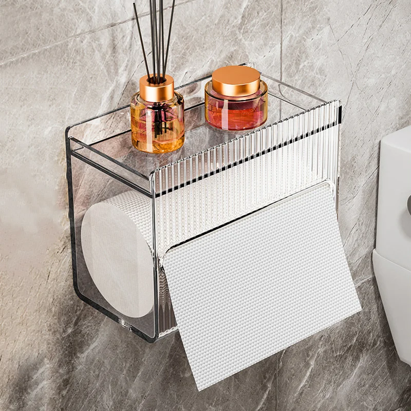 Waterproof Tissue Box Acrylic Transparent Wall Mounted Tissue Box Bathroom Multifunctional Aromatherapy Rack Toilet Paper tissue box tissue dispenser