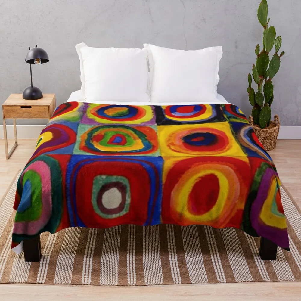 

Kandinsky - Squares with Concentric Circles | Kandinsky Color Study Throw Blanket wednesday Cute Plaid Multi-Purpose Blankets