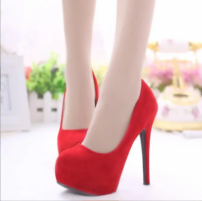 

Новые туфли-лодочки на высоком каблуке, привлекательная модель из флока, модные, черные, красные, для демонстрации, повседневные женские туфли высокого качества, одна обувь с круглым носком