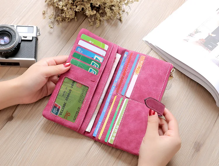 Vintage Damen Lange Geldbörse Mattes PU-Leder Clutch Reißverschluss Münzfach Multi-Kartenhalter Handytasche Damen-Portemonnaie – Detail 19