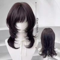 Perruque synthétique pour femmes, postiche de 18 pouces, coupe de cheveux mulet à plusieurs niveaux, coupe de loup, perruque noire avec frange pour femmes, usage quotidien en fête 5