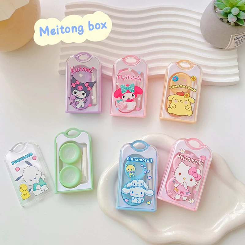 

Sanrio HelloKitty Melody мультяшный контейнер для контактных линз портативная красота Kuromi школьник ящик для инструментов мини Портативная Милая коробка для хранения подарки
