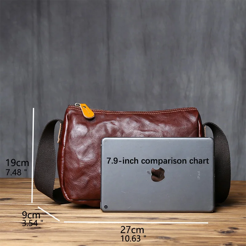 NZPJ Retro Men's Shoulder Bag Vegetable Tanned Top Layer Cowhide Messenger Bag Casual And Fashionable Men Bag  For 8 Inch iPad