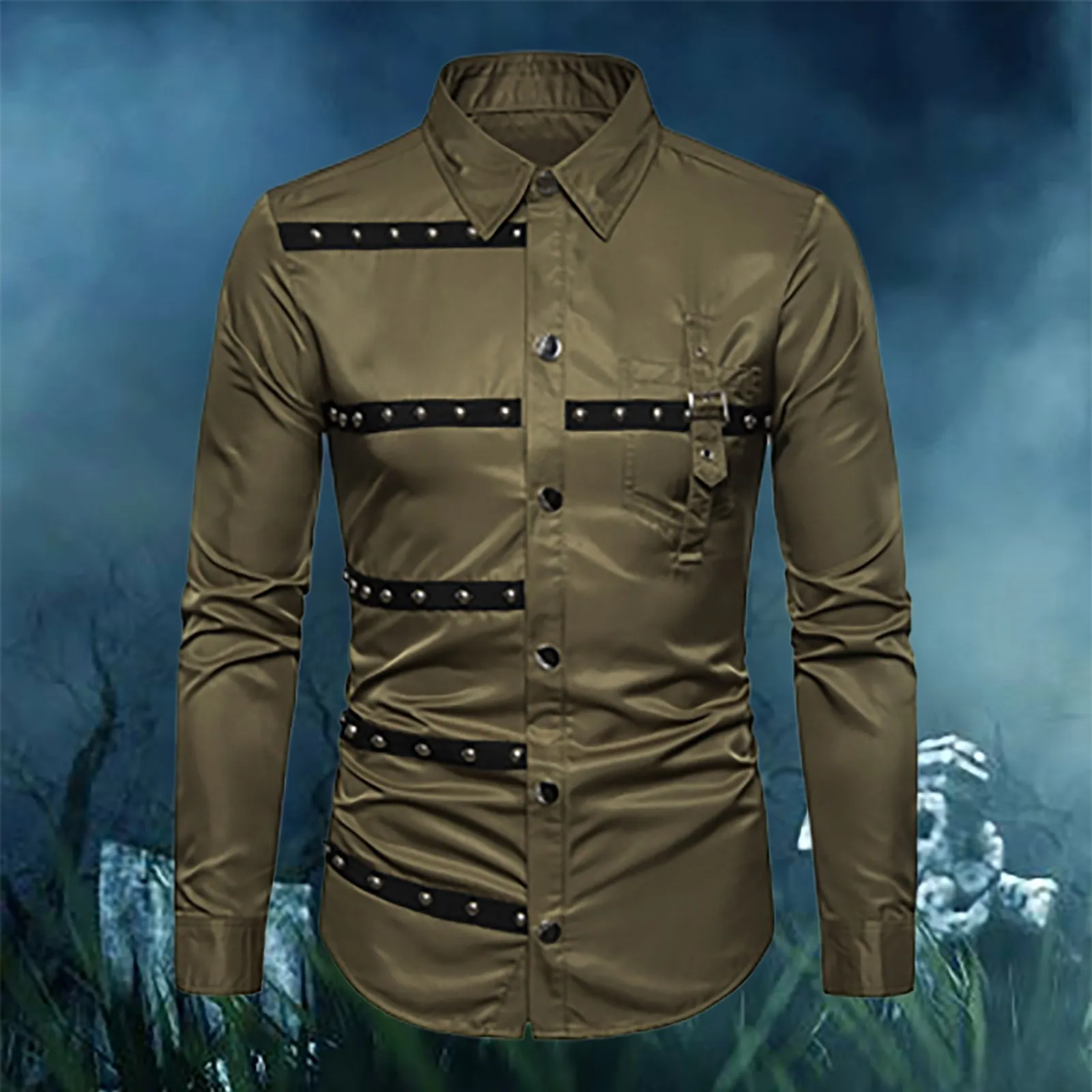 

Men Gothic Style Long Sleeved Shirt European And Halloween Court Dressing Up Daily Life Purpose Slim Fit Trend Cotton Shirts Men