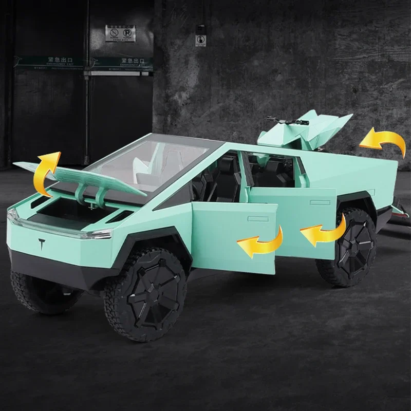 Alloy Model Car 1:24 Diecast Miniature Metal Pickup Vehicle Chidlren Birthday Collected Gift Van Truck Cybertruck Boys Toy 3