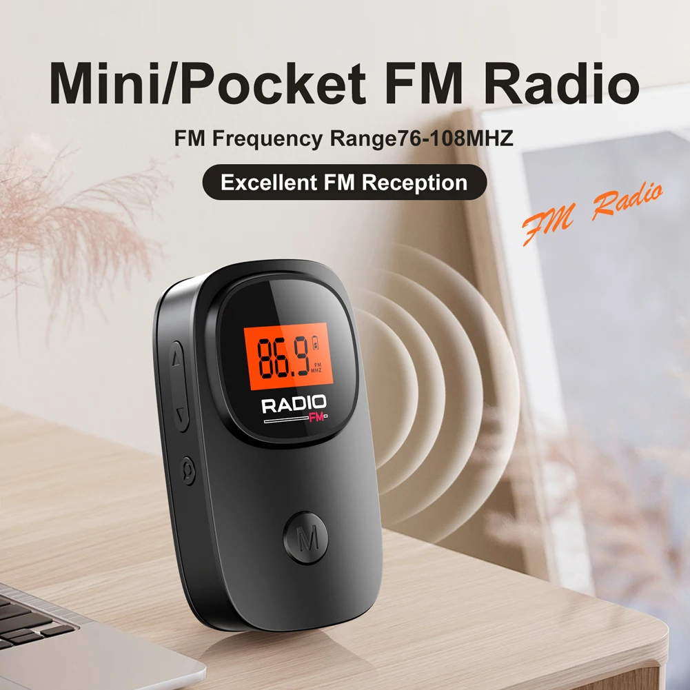 Portable Radio Digital Tuning Pocket Radio with 3.5mm Earphone Battery Operated Radio with Pocket Clip for Walking Jogging
