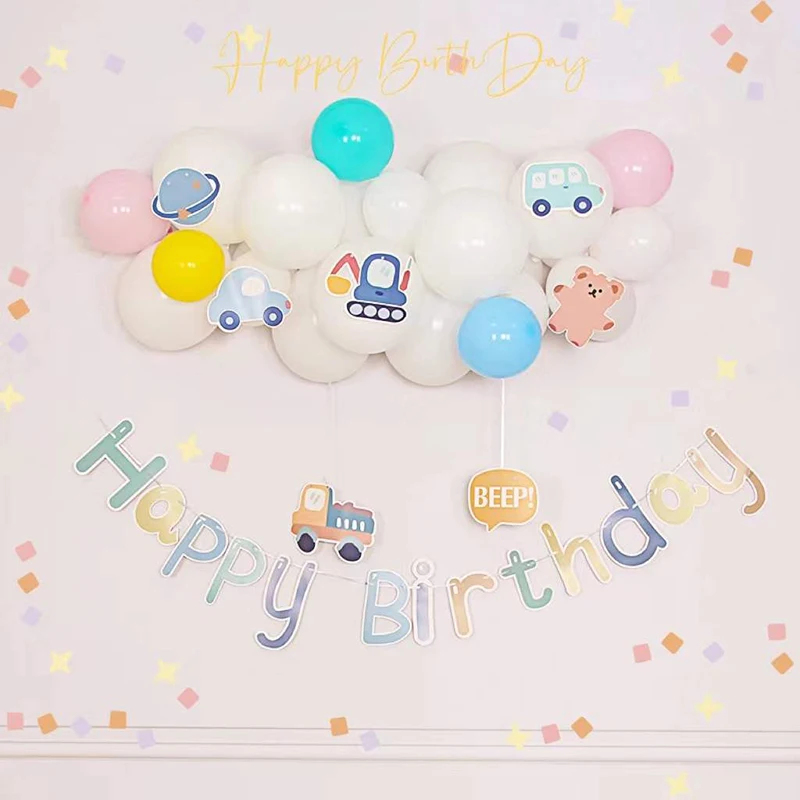 

Happy Birthday Banner Paper Bunting Garland Banners Flags DIY Party Balloons Decoration Boys Girl Baby Shower Supplies Decors