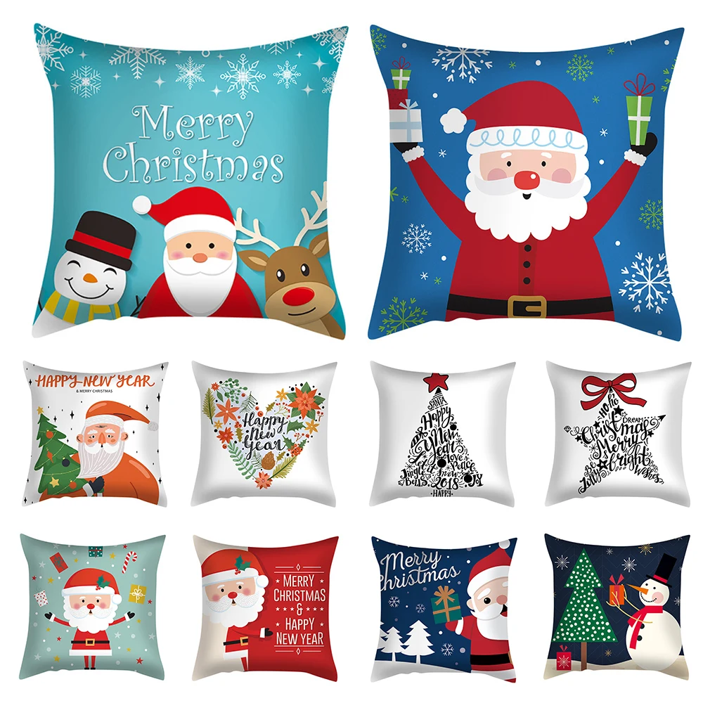 

Christmas Pillow Cover Cartoon Santa Claus Deer Letter Print Gifts Linen Digital Printing Home Pillowcase Xmas Pillowcase Decor