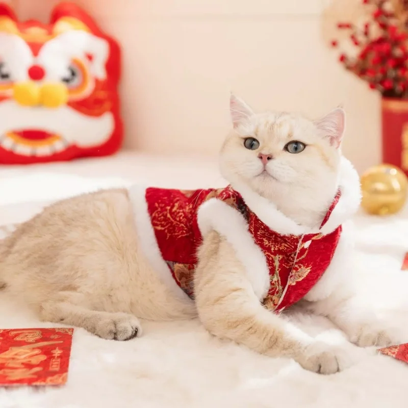 새해 강아지 옷 패션 프린트 강아지 다운 재킷 귀여운 부드러운 강아지 조끼 재킷 겨울 따뜻한 고양이 가디건 코트 애완동물 재킷 코트